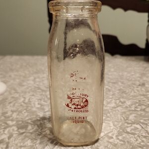 Rustic Glass Milk Bottle with Red Print